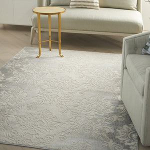 Homeroots 5' X 7' Gray And Ivory Damask Distressed Non Skid Area Rug  Polypropylene,Polyester 550162