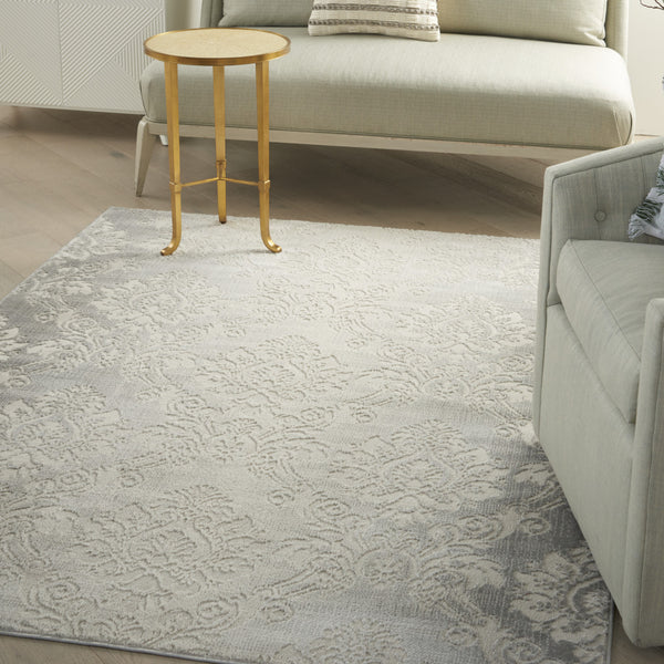 Homeroots 5' X 7' Gray And Ivory Damask Distressed Non Skid Area Rug  Polypropylene,Polyester 550162