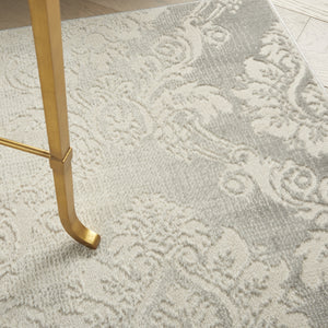 Homeroots 5' X 7' Gray And Ivory Damask Distressed Non Skid Area Rug  Polypropylene,Polyester 550162