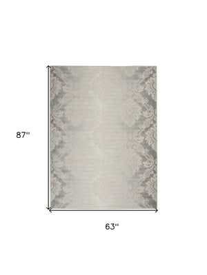Homeroots 5' X 7' Gray And Ivory Damask Distressed Non Skid Area Rug  Polypropylene,Polyester 550162