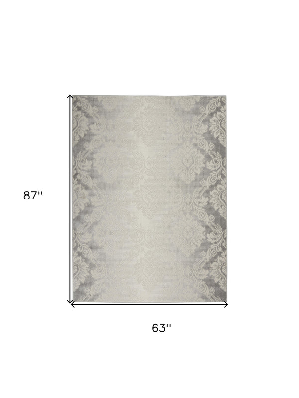 Homeroots 5' X 7' Gray And Ivory Damask Distressed Non Skid Area Rug  Polypropylene,Polyester 550162