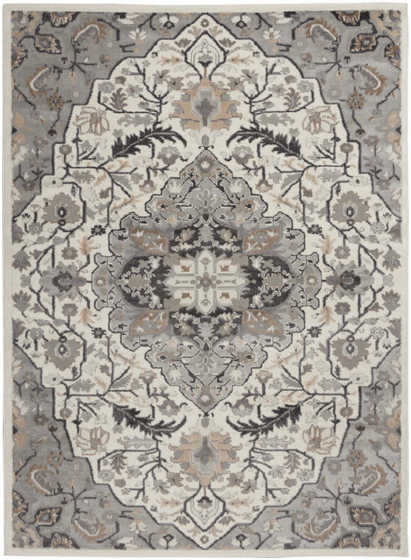 Homeroots 5' X 7' Gray And Ivory Floral Non Skid Area Rug  Polypropylene,Polyester 550164