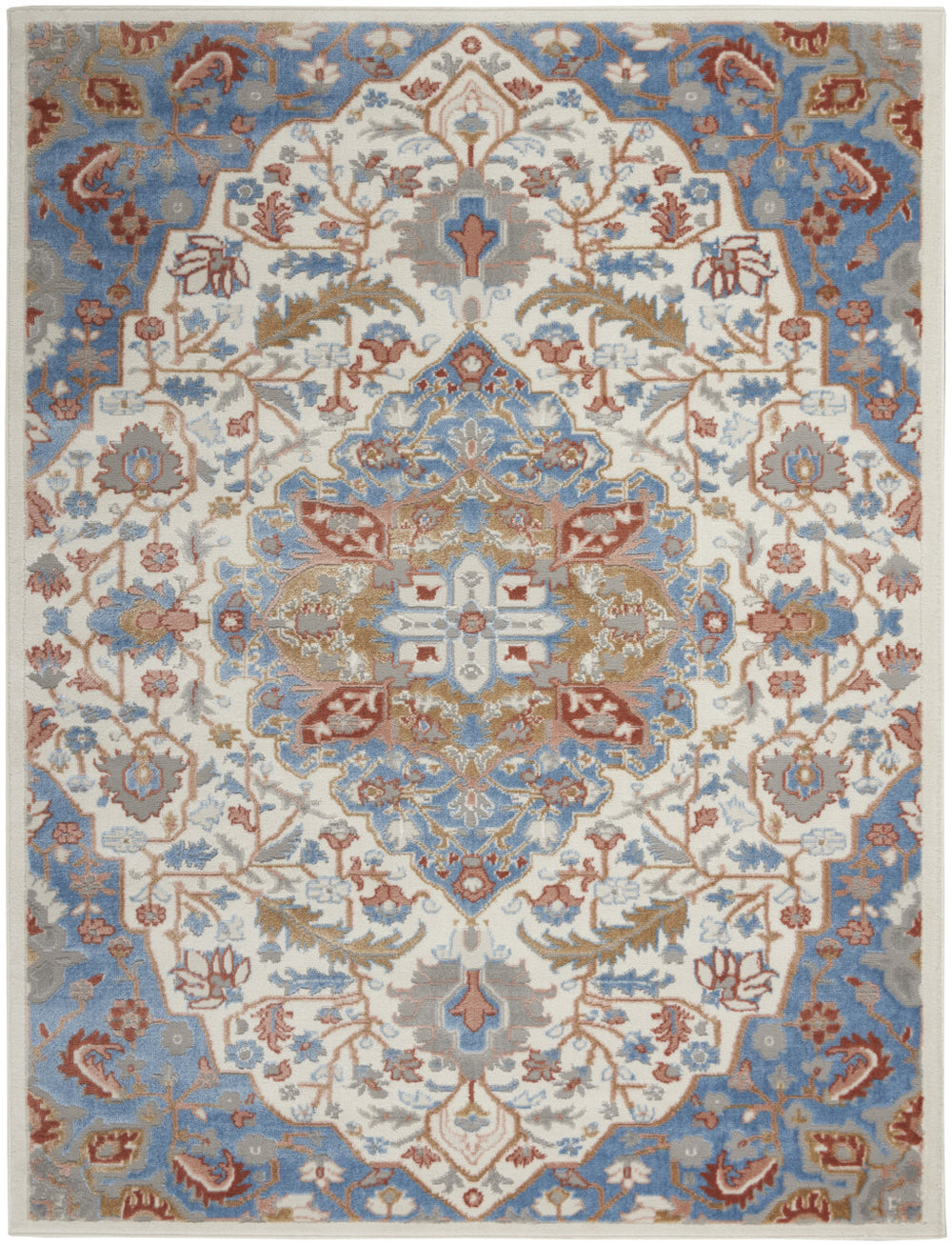 Homeroots 5' X 7' Ivory Blue And Gray Floral Non Skid Area Rug  Polypropylene,Polyester 550165