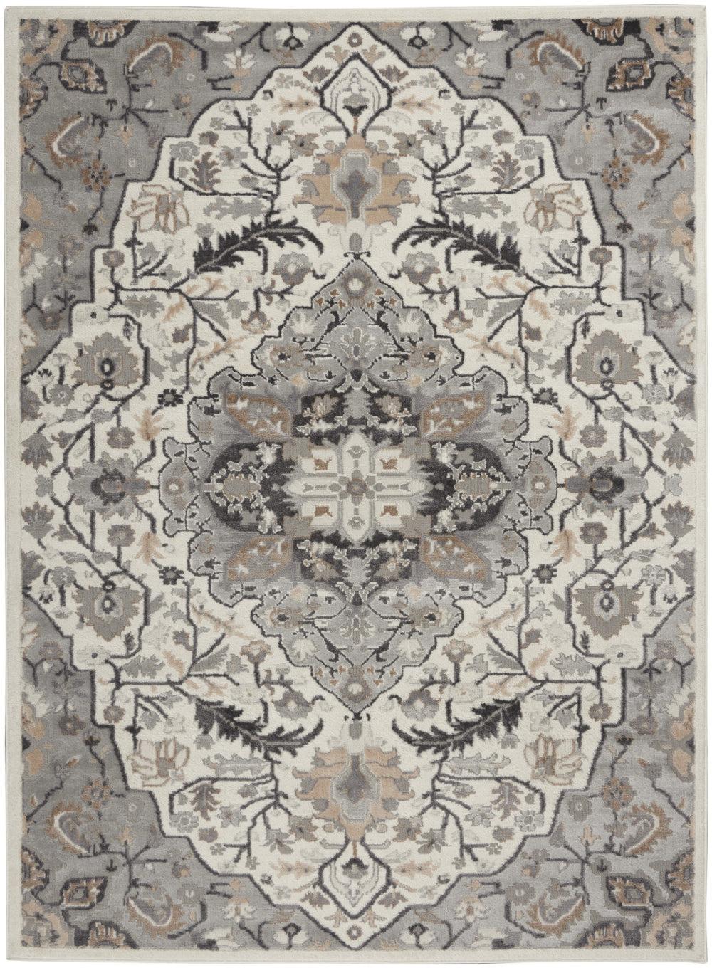 Homeroots 6' X 9' Ivory Black And Gray Floral Non Skid Area Rug  Polypropylene,Polyester 550166