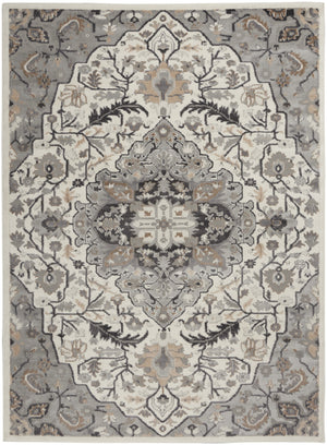 Homeroots 6' X 9' Ivory Black And Gray Floral Non Skid Area Rug  Polypropylene,Polyester 550166