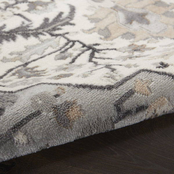 HomeRoots 6' Elegant Ivory Black and Gray Floral Area Rug - Non-Skid, Durable, Perfect for High-Traffic Spaces 6' X 9' 550166