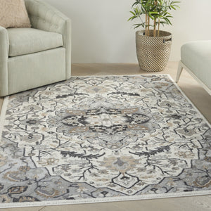 HomeRoots 6' Elegant Ivory Black and Gray Floral Area Rug - Non-Skid, Durable, Perfect for High-Traffic Spaces 6' X 9' 550166