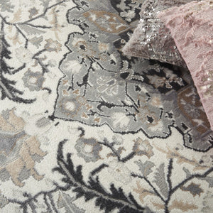HomeRoots 6' Elegant Ivory Black and Gray Floral Area Rug - Non-Skid, Durable, Perfect for High-Traffic Spaces 6' X 9' 550166