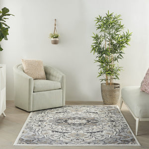 HomeRoots 6' Elegant Ivory Black and Gray Floral Area Rug - Non-Skid, Durable, Perfect for High-Traffic Spaces 6' X 9' 550166