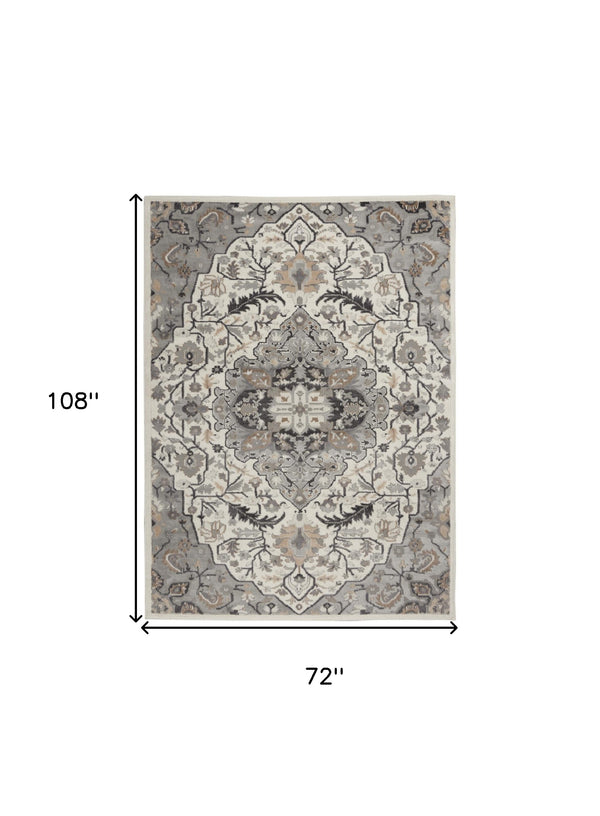 Homeroots 6' X 9' Ivory Black And Gray Floral Non Skid Area Rug  Polypropylene,Polyester 550166