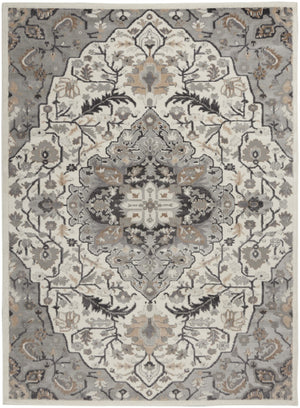 HomeRoots 6' Elegant Ivory Black and Gray Floral Area Rug - Non-Skid, Durable, Perfect for High-Traffic Spaces 6' X 9' 550166