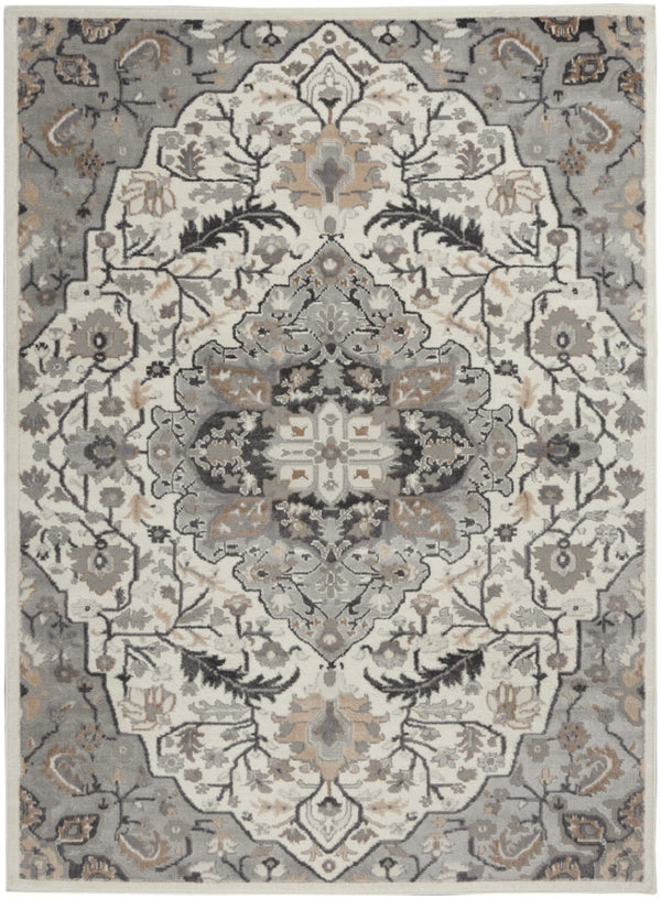 HomeRoots 6' Elegant Ivory Black and Gray Floral Area Rug - Non-Skid, Durable, Perfect for High-Traffic Spaces 6' X 9' 550166