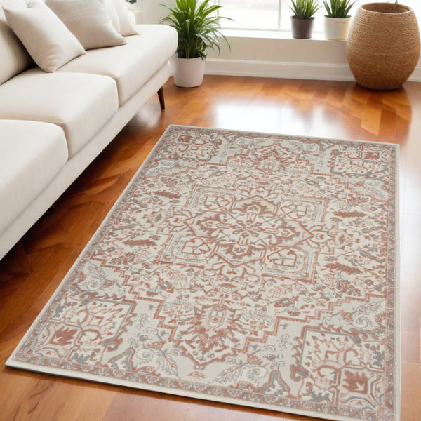 Homeroots 5' X 7' Ivory And Light Taupe Floral Non Skid Area Rug  Polypropylene,Polyester 550167
