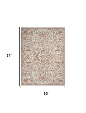 Homeroots 5' X 7' Ivory And Light Taupe Floral Non Skid Area Rug  Polypropylene,Polyester 550167