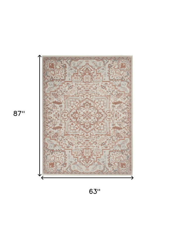 Homeroots 5' X 7' Ivory And Light Taupe Floral Non Skid Area Rug  Polypropylene,Polyester 550167