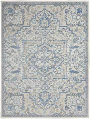 Homeroots 5' X 7' Ivory Blue And Gray Floral Non Skid Area Rug  Polypropylene,Polyester 550168