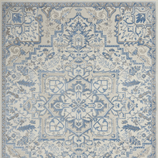 Homeroots 5' X 7' Ivory Blue And Gray Floral Non Skid Area Rug  Polypropylene,Polyester 550168