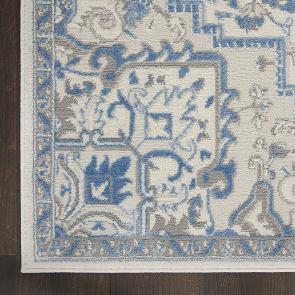 Homeroots 5' X 7' Ivory Blue And Gray Floral Non Skid Area Rug  Polypropylene,Polyester 550168