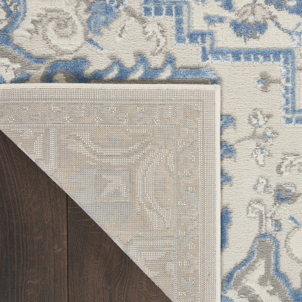 Homeroots 5' X 7' Ivory Blue And Gray Floral Non Skid Area Rug  Polypropylene,Polyester 550168