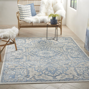 Homeroots 5' X 7' Ivory Blue And Gray Floral Non Skid Area Rug  Polypropylene,Polyester 550168