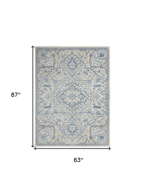 Homeroots 5' X 7' Ivory Blue And Gray Floral Non Skid Area Rug  Polypropylene,Polyester 550168