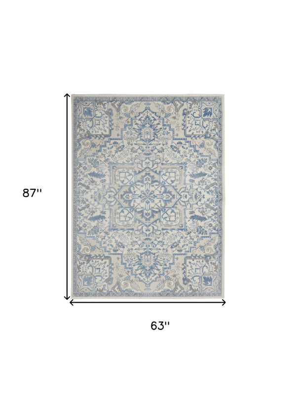 Homeroots 5' X 7' Ivory Blue And Gray Floral Non Skid Area Rug  Polypropylene,Polyester 550168