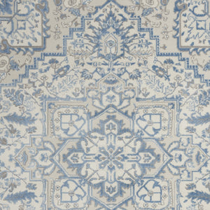 Homeroots 5' X 7' Ivory Blue And Gray Floral Non Skid Area Rug  Polypropylene,Polyester 550168