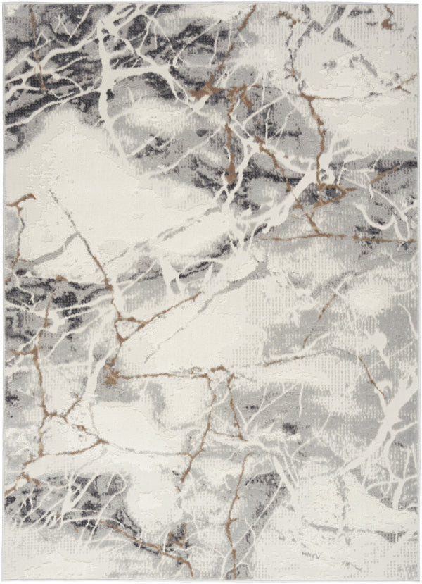 Homeroots 5' X 7' Ivory Gray And Brown Abstract Non Skid Area Rug  Polypropylene,Polyester 550169