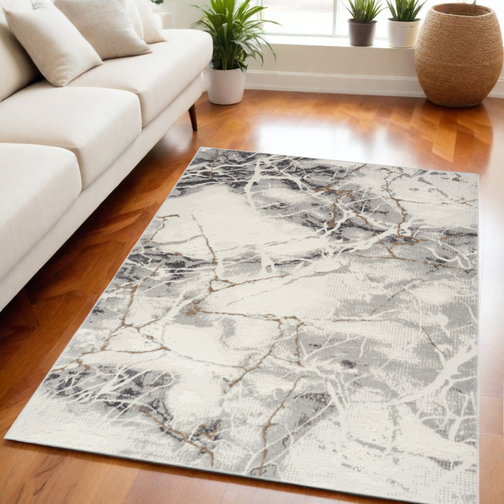 Homeroots 5' X 7' Ivory Gray And Brown Abstract Non Skid Area Rug  Polypropylene,Polyester 550169
