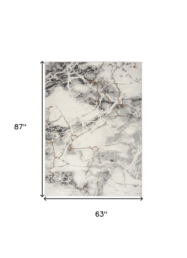 Homeroots 5' X 7' Ivory Gray And Brown Abstract Non Skid Area Rug  Polypropylene,Polyester 550169