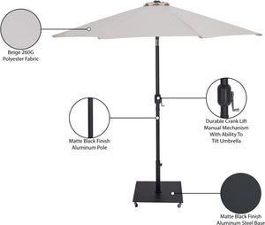 Meridian Furniture Fiji Outdoor Patio Umbrella with Caster Base Uv Resistant Polyester Canopy Set 55016Beige-AB