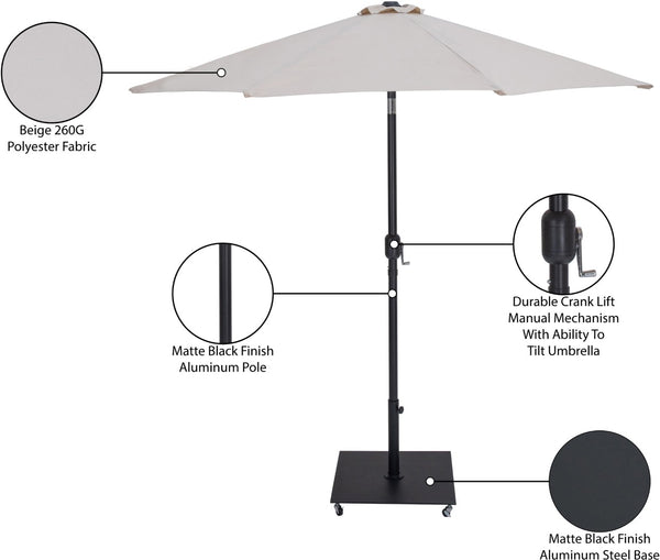 Meridian Furniture Fiji Outdoor Patio Umbrella with Caster Base Uv Resistant Polyester Canopy Set 55016Beige-AB