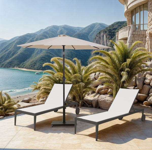 Meridian Furniture Fiji Outdoor Patio Umbrella with Caster Base Uv Resistant Polyester Canopy Set 55016Beige-AB
