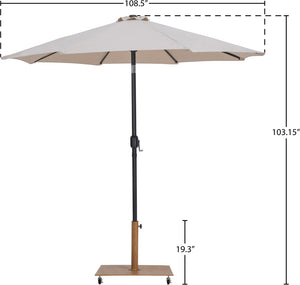 Meridian Furniture Fiji Outdoor Patio Umbrella with Teak Rolling Base Uv Resistant Aluminum Pole 55016Beige-AT