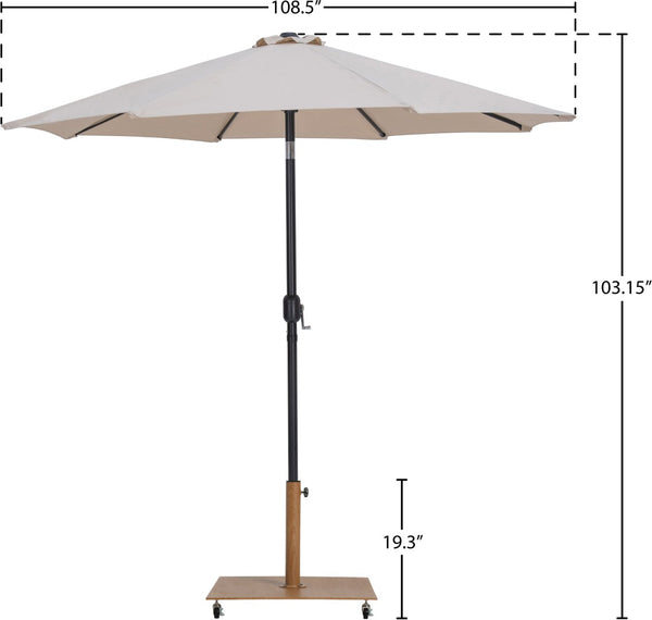 Meridian Furniture Fiji Outdoor Patio Umbrella with Teak Rolling Base Uv Resistant Aluminum Pole 55016Beige-AT
