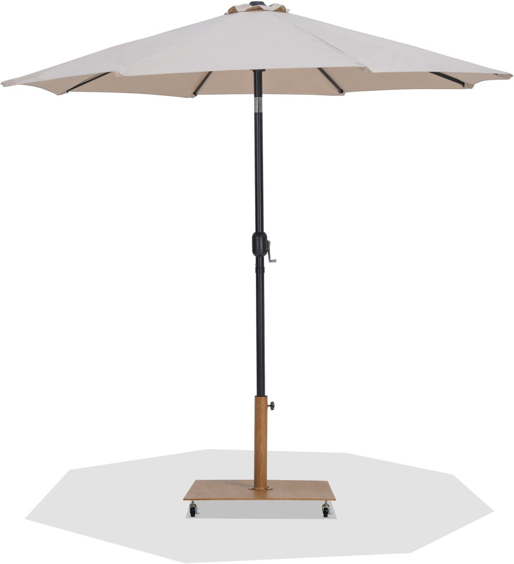 Meridian Furniture Fiji Outdoor Patio Umbrella with Teak Rolling Base Uv Resistant Aluminum Pole 55016Beige-AT