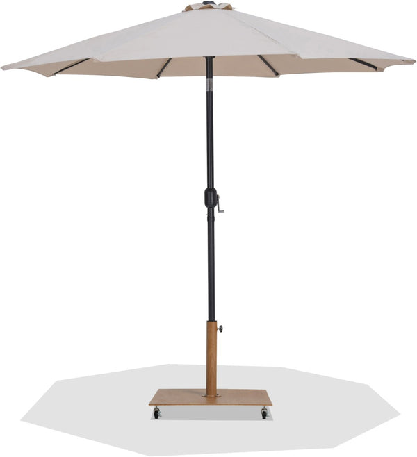 Meridian Furniture Fiji Outdoor Patio Umbrella with Teak Rolling Base Uv Resistant Aluminum Pole 55016Beige-AT