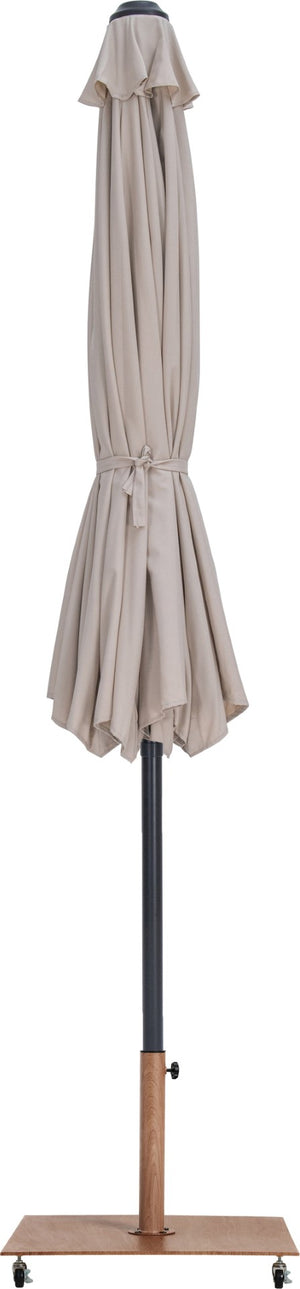 Meridian Furniture Fiji Outdoor Patio Umbrella with Teak Rolling Base Uv Resistant Aluminum Pole 55016Beige-AT