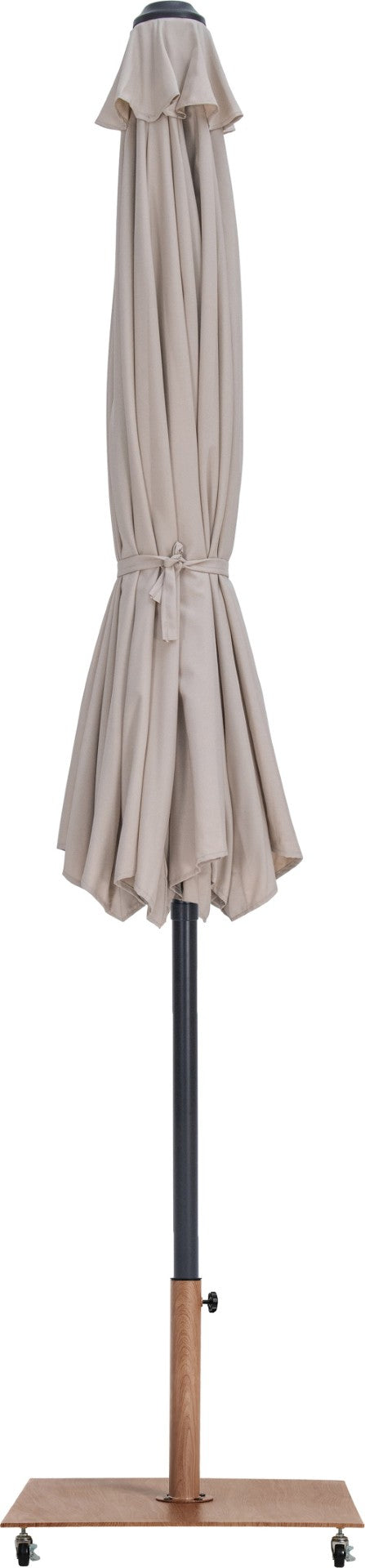Meridian Furniture Fiji Outdoor Patio Umbrella with Teak Rolling Base Uv Resistant Aluminum Pole 55016Beige-AT