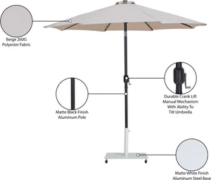 Meridian Furniture Fiji Outdoor Patio Umbrella with Rolling Base Uv Resistant Aluminum Pole Beige Canopy 55016Beige-AW