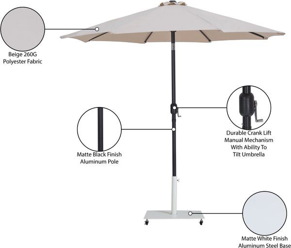 Meridian Furniture Fiji Outdoor Patio Umbrella with Rolling Base Uv Resistant Aluminum Pole Beige Canopy 55016Beige-AW