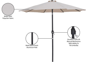 Meridian Furniture Fiji Outdoor Patio Umbrella with Uv Resistant Polyester Canopy and Teak Aluminum Pole Shade Beige 55016 55016Beige-U