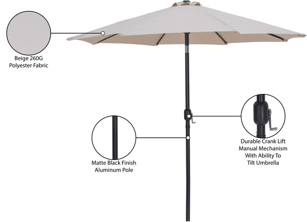 Meridian Furniture Fiji Outdoor Patio Umbrella with Uv Resistant Polyester Canopy and Teak Aluminum Pole Shade Beige 55016 55016Beige-U