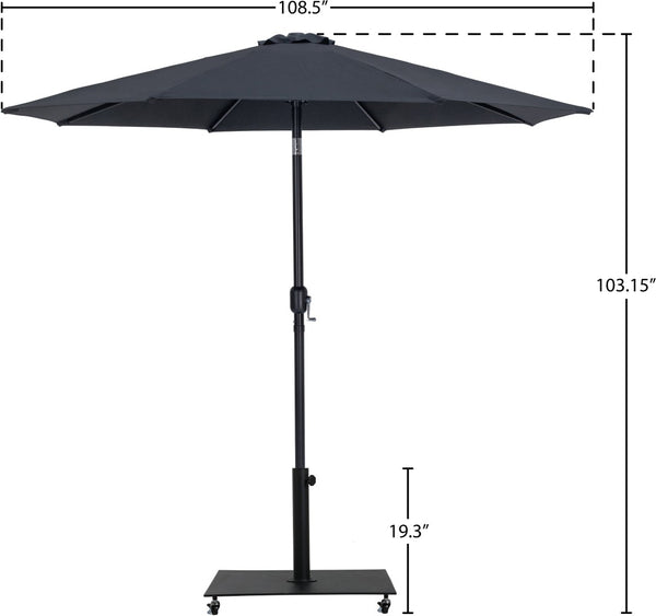 Meridian Furniture Fiji Matte Black Aluminum Outdoor Umbrella with Rolling Base for Patio Shade 55016Black-AB
