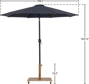 Meridian Furniture Fiji Matte Black Aluminum Patio Umbrella with Teak Base Uv Rated Weather Shield 55016Black-AT