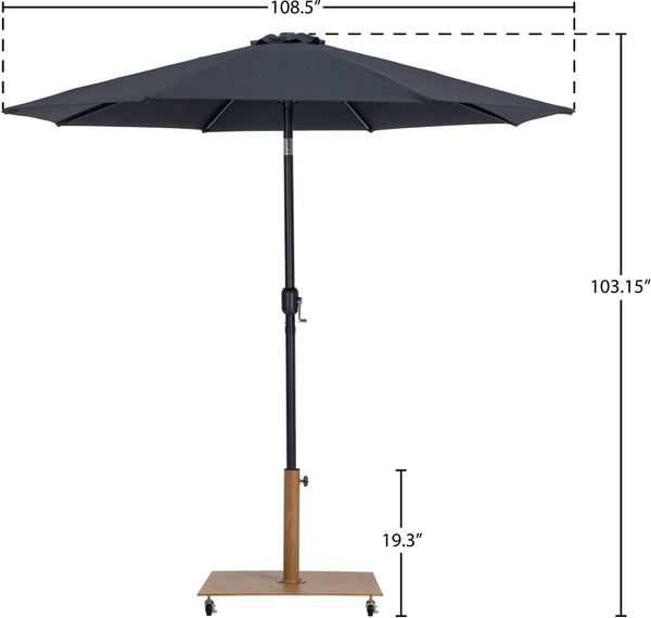 Meridian Furniture Fiji Matte Black Aluminum Patio Umbrella with Teak Base Uv Rated Weather Shield 55016Black-AT