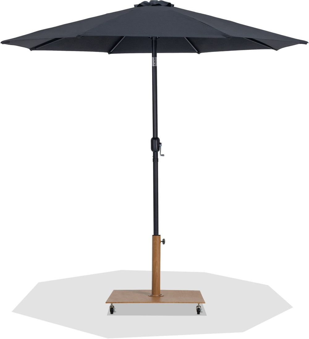 Meridian Furniture Fiji Matte Black Aluminum Patio Umbrella with Teak Base Uv Rated Weather Shield 55016Black-AT