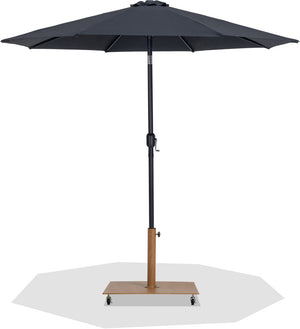 Meridian Furniture Fiji Matte Black Aluminum Patio Umbrella with Teak Base Uv Rated Weather Shield 55016Black-AT
