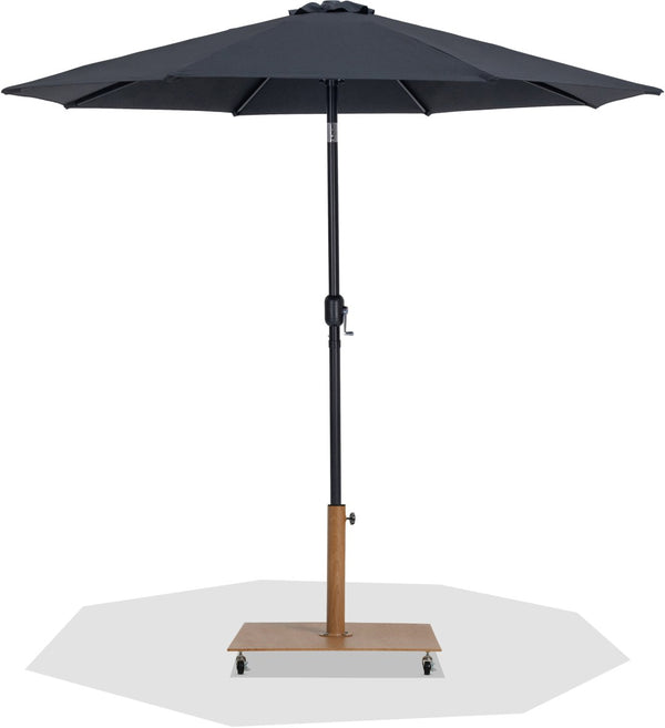 Meridian Furniture Fiji Matte Black Aluminum Patio Umbrella with Teak Base Uv Rated Weather Shield 55016Black-AT