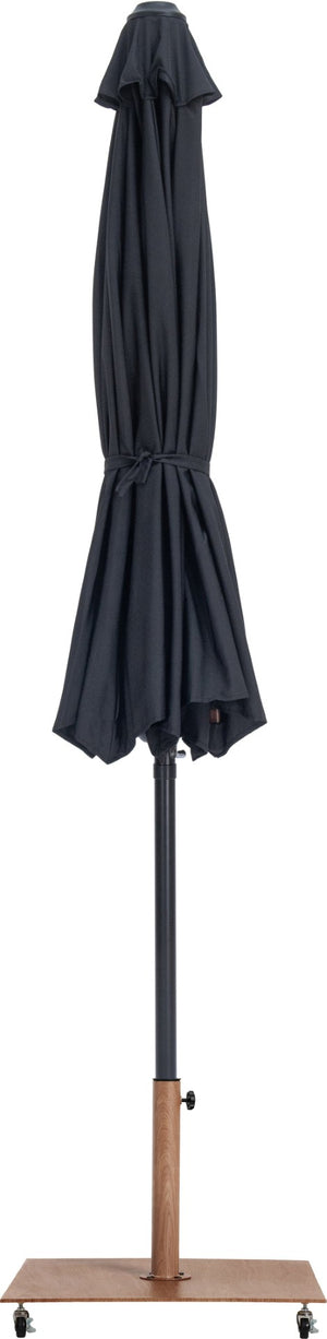 Meridian Furniture Fiji Matte Black Aluminum Patio Umbrella with Teak Base Uv Rated Weather Shield 55016Black-AT
